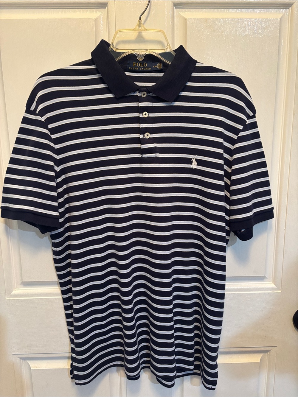 Men’s Polo by Ralph Lauren Navy & White Striped Polo Shirt Size L